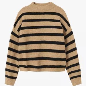 Mango Marina Stripe Jumper, Beige/Black XS